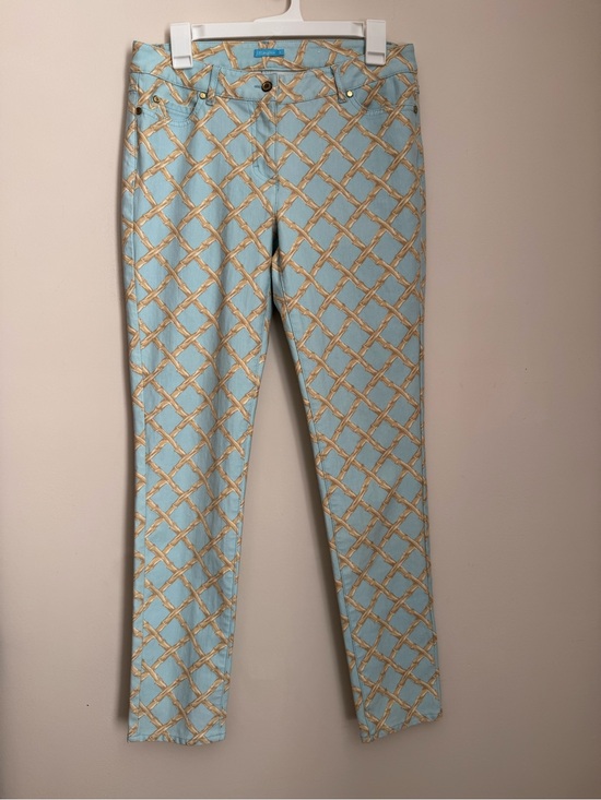 J. McLaughlin Pants - J.McLaughlin Bamboo Print Skinny Jeans Women’s Size 8 Blue Tan Stretch Coastal